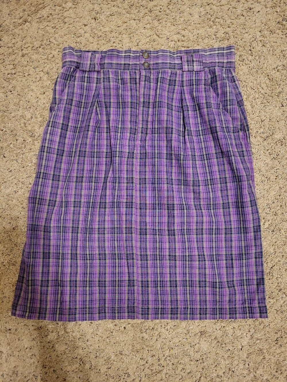 90s Vintage Middlebrook Park Purple Plaid 100% Cotton Pleated Knee Length Skirt